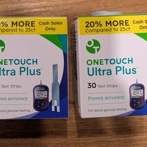 (2) One Touch Ultra Plus 30ct Test Strips (New).